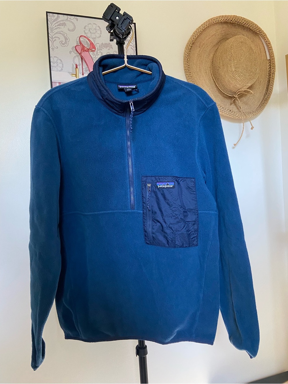 Patagonia Men’s Deep Blue Half-Zip Fleece with Navy Chest Pocket